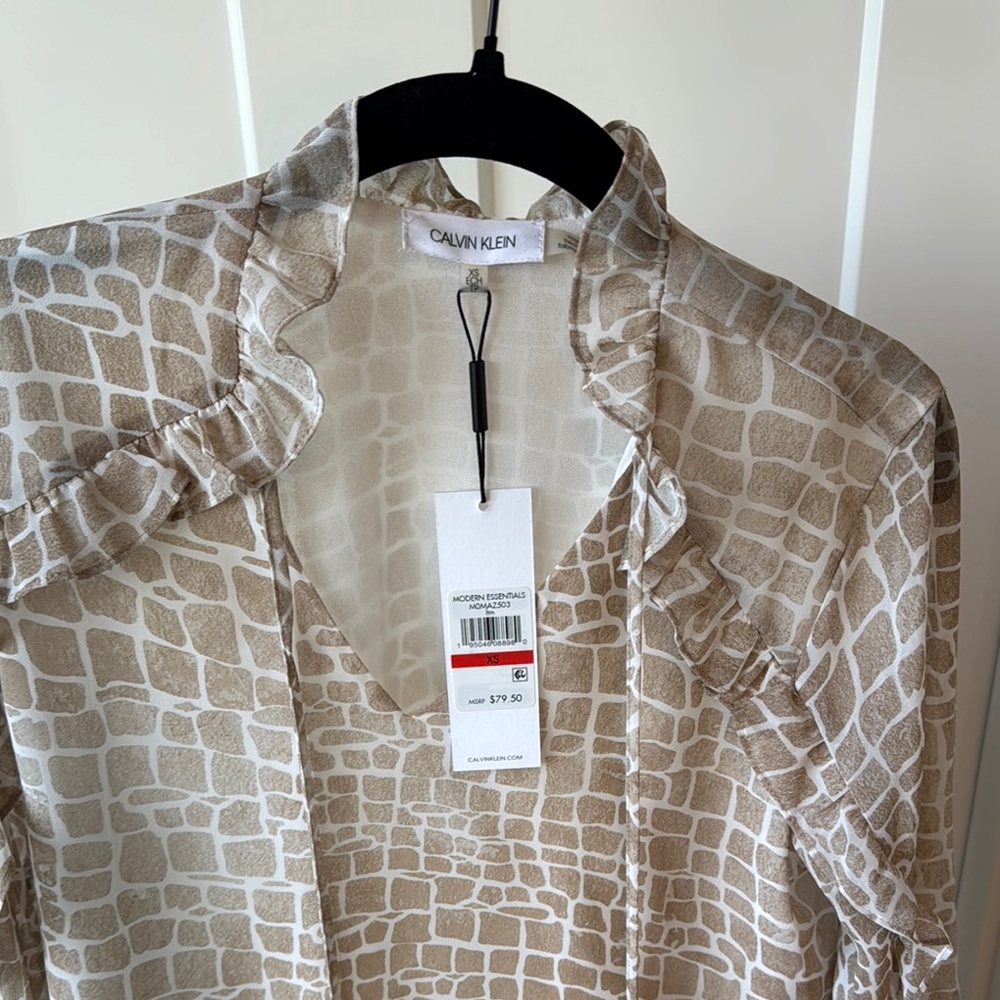 Calvin Klein Tan Casual Button Down Shirt with Stylish Pattern